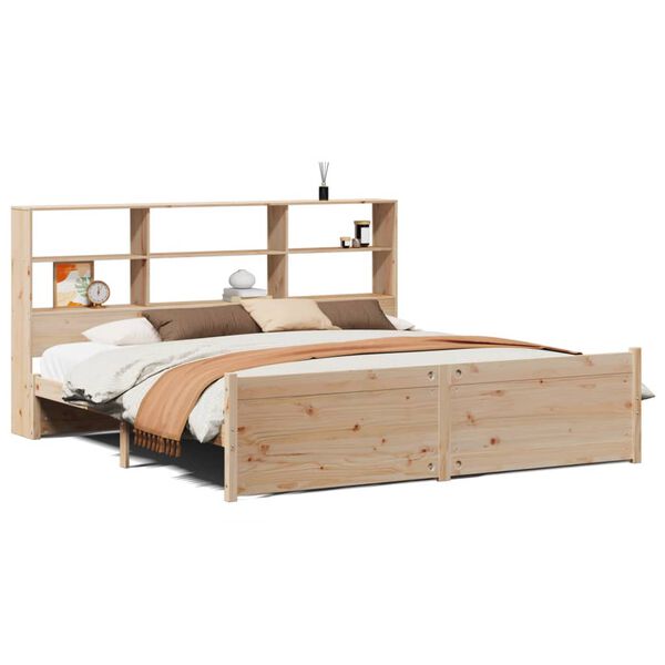 vidaXL Bed met boekenkast zonder matras massief grenenhout 200x200 cm