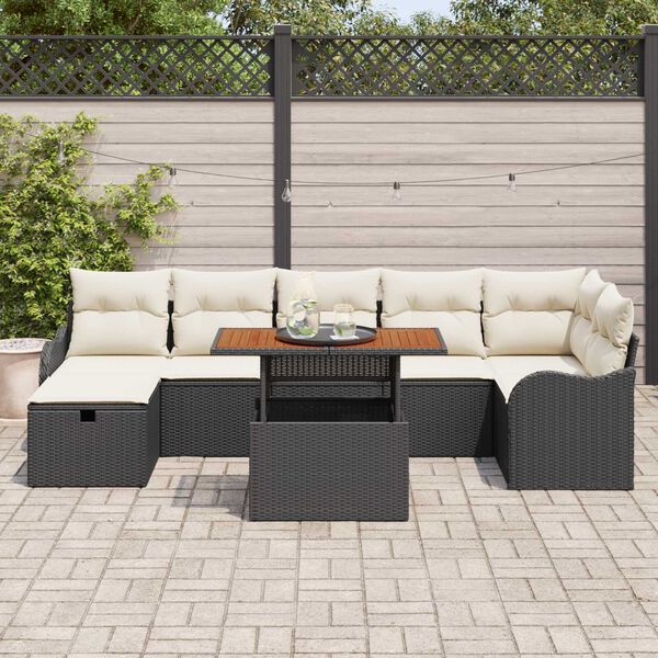 vidaXL Tuin Sofa Set met opslag 8 pcs Zwart Poly riet