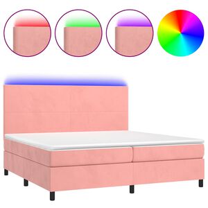 vidaXL Boxspring met matras en LED fluweel roze 200x200 cm