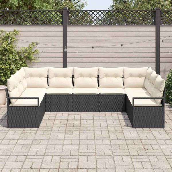 vidaXL Bankstel met kussen 9 pcs Zwart poly rattan