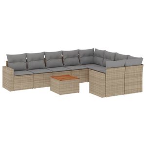 vidaXL 10-delige Loungeset met kussens poly rattan beige