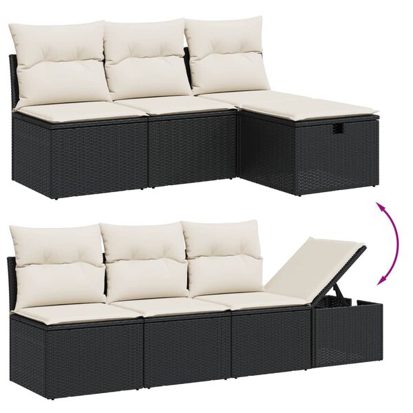 vidaXL 7-delige Loungeset met kussens poly rattan zwart