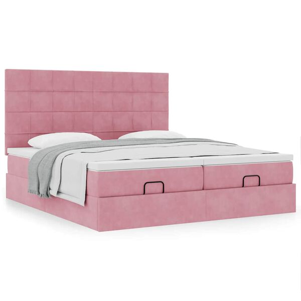 vidaXL Ottoman bed met matrassen 200x200cm fluweel roze
