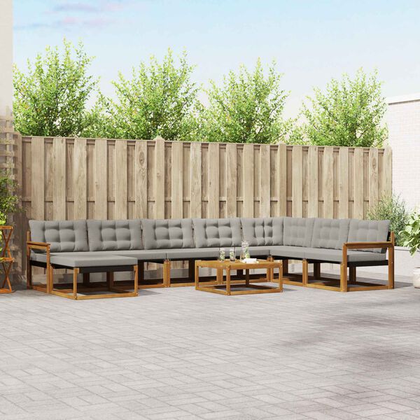 vidaXL Buiten bankenset met kussen 9 pcs Natuurlijk en Lichtgrijs