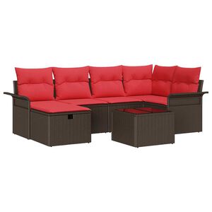 vidaXL Tuin Sofa Set 7 st Bruin en Rood poly rattan