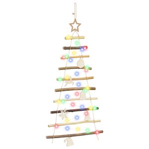 vidaXL Hangende Kerstboom 90 cm 30 LED's Meerkleurig Massief essenhout