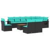 vidaXL 11-delige tuinbankset met kussens, zwart polyrotan