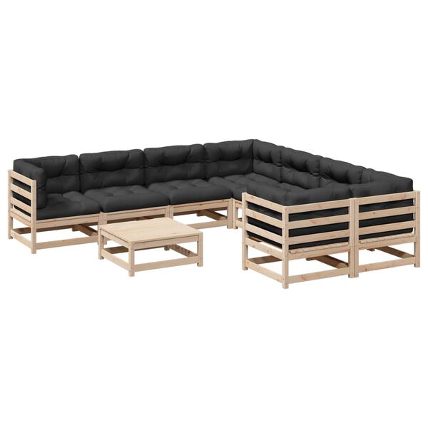 vidaXL 9-delige Loungeset met kussens massief grenenhout