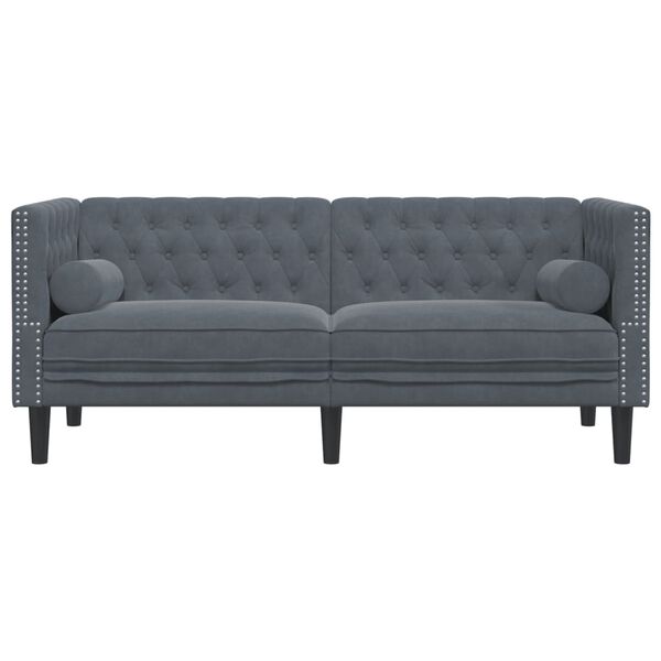 vidaXL Tweezitsbank Chesterfield-stijl en bolsters fluweel donkergrijs
