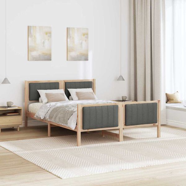 vidaXL Bedframe Bruin en donkergrijs 135 x 190 cm Massief grenenhout