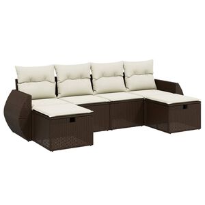 vidaXL 6-delige Loungeset met kussens poly rattan bruin