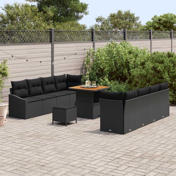 vidaXL Tuin Sofa Set met kussen met opslag met kussen 11 pcs Zwart