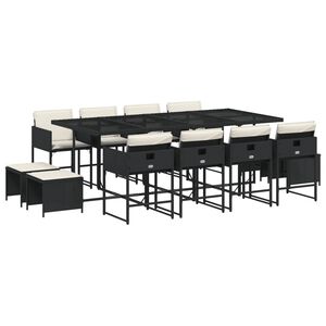 vidaXL 13-delige Tuinset met kussens poly rattan zwart