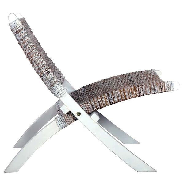 vidaXL Relaxstoel natuurlijk kubu rattan en massief mahoniehout wit