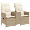 vidaXL Tuinbank 2-zits verstelbaar met tafel poly rattan beige