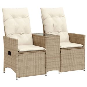 vidaXL Tuinbank 2-zits verstelbaar met tafel poly rattan beige