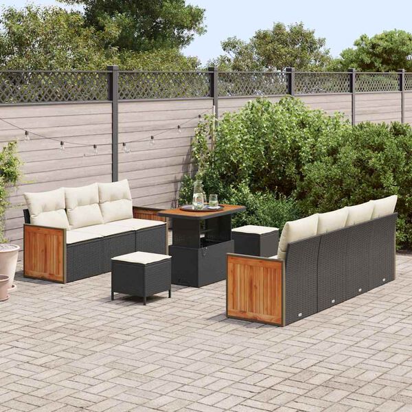 vidaXL Tuin Sofa Set 10 pcs Zwart en Crème poly rattan