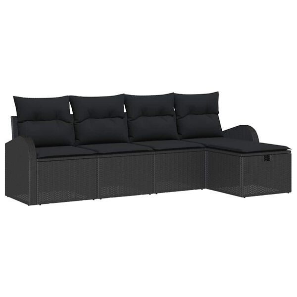 vidaXL Tuin Sofa Set met kussen met opslag 5 pcs Zwart Poly riet