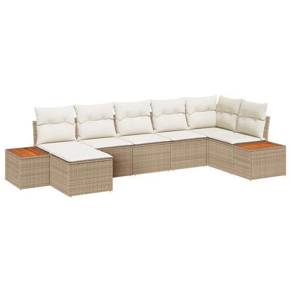 vidaXL Tuin Sofa Set met kussen 7 pcs Beige en Crème Poly Rattan