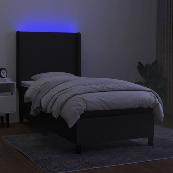 vidaXL Boxspring met matras en LED stof zwart 90x200 cm