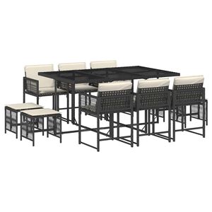 vidaXL 11-delige Tuinset met kussens poly rattan zwart