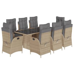 vidaXL 9-delige Tuinset met kussens poly rattan gemengd beige