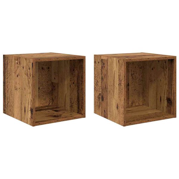 vidaXL Wandkast met plank 2 pcs Oudhout 37 x 37 x 37 cm Bewerkt hout