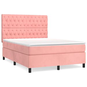 vidaXL Boxspring met matras fluweel roze 140x190 cm