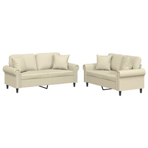 vidaXL 2-delige Loungeset met kussens kunstleer cr&egrave;mekleurig