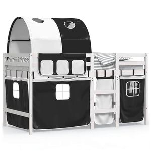 vidaXL Kinderhoogslaper met tunnel 90x190 cm grenenhout wit en zwart