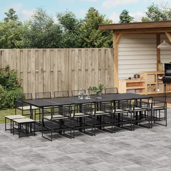 vidaXL 17-delige Tuinset met kussens poly rattan zwart
