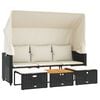 vidaXL Tuinbank 3-zits met luifel en voetenbanken poly rattan zwart