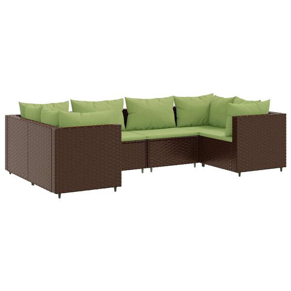 vidaXL 6-delige Loungeset met kussens poly rattan bruin