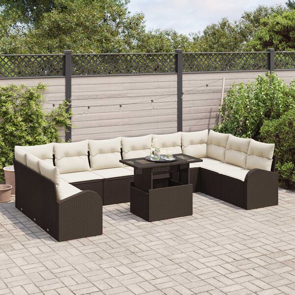 vidaXL Tuin Sofa Set met kussen met opslag 11 pcs Bruin Poly riet