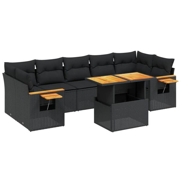 vidaXL 8-delige Loungeset met kussens poly rattan zwart