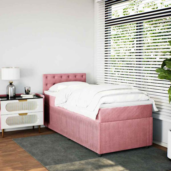 vidaXL Boxspring met matras fluweel roze 90x190 cm