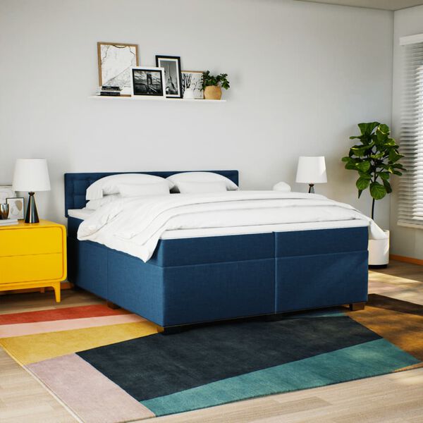 vidaXL Boxspring met matras stof blauw 200x200 cm