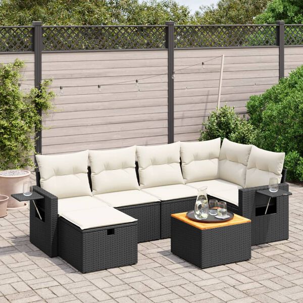 vidaXL 7-delige Loungeset met kussens poly rattan zwart