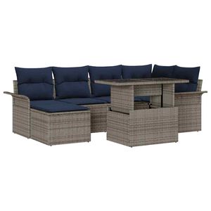 vidaXL Tuin Sofa Set met kussen met opslag 7 pcs Grijs Poly Rattan