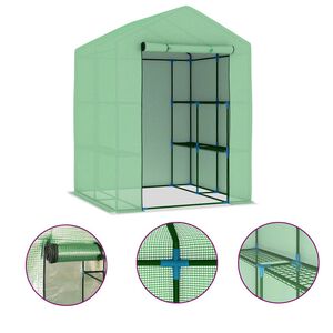 vidaXL Tuinkas met schappen 143x143x195 cm staal
