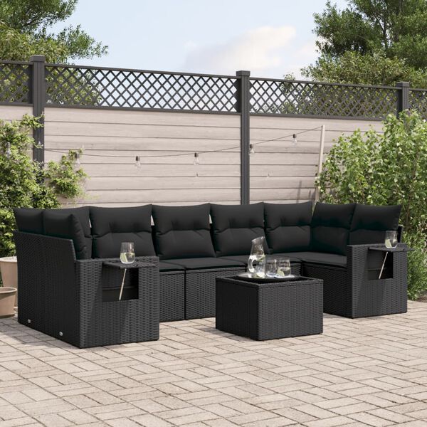 vidaXL 8-delige Loungeset met kussens poly rattan zwart