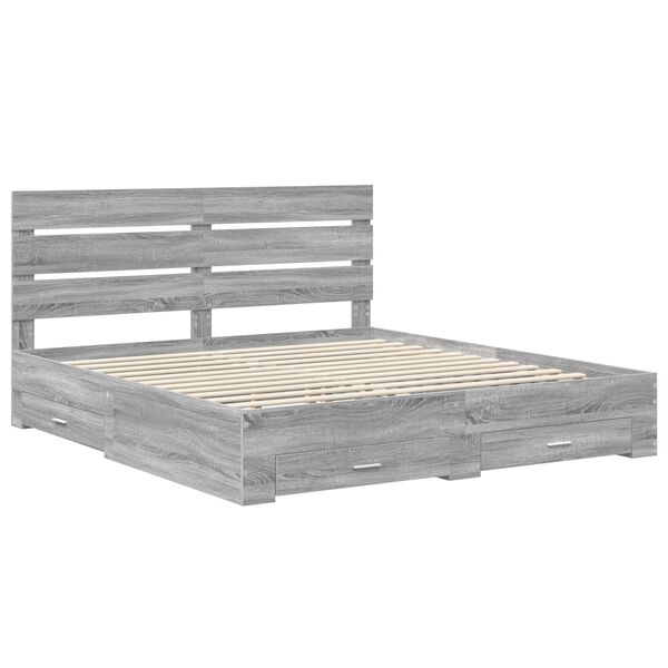 vidaXL Bedframe met lade Grijs Sonoma 200 x 200 cm Bewerkt hout