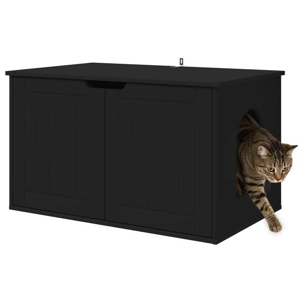vidaXL Kattenhuis Zwart 85 x 55 x 50,5 cm Bewerkt hout
