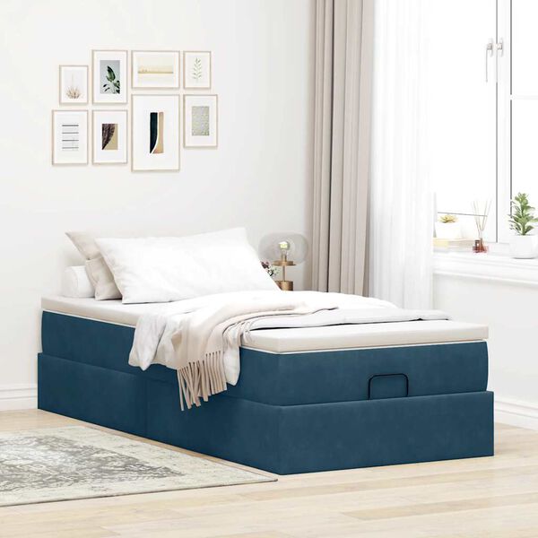 vidaXL Ottoman bed met matras 100x200 cm fluweel donkerblauw