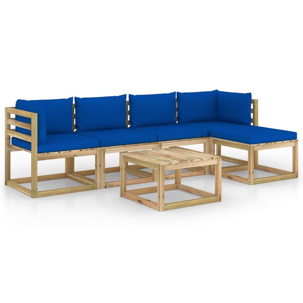 vidaXL 6-delige Loungeset met kussens ge&iuml;mpregneerd grenenhout