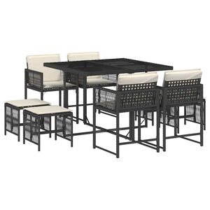 vidaXL 9-delige Tuinset poly rattan zwart