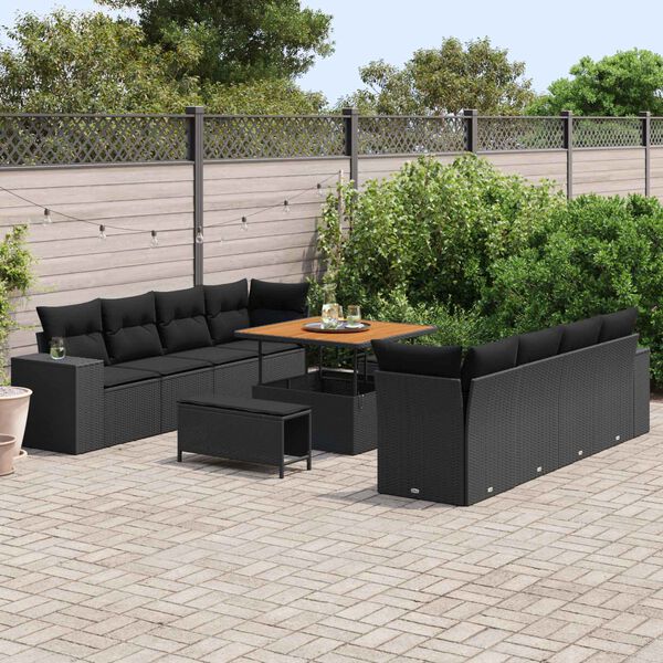 vidaXL Tuin Sofa Set met kussen 11 pcs Zwart poly rattan