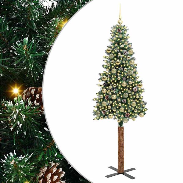 vidaXL Slanke Kerstboom Groen 210 cm PVC en massief dennenhout
