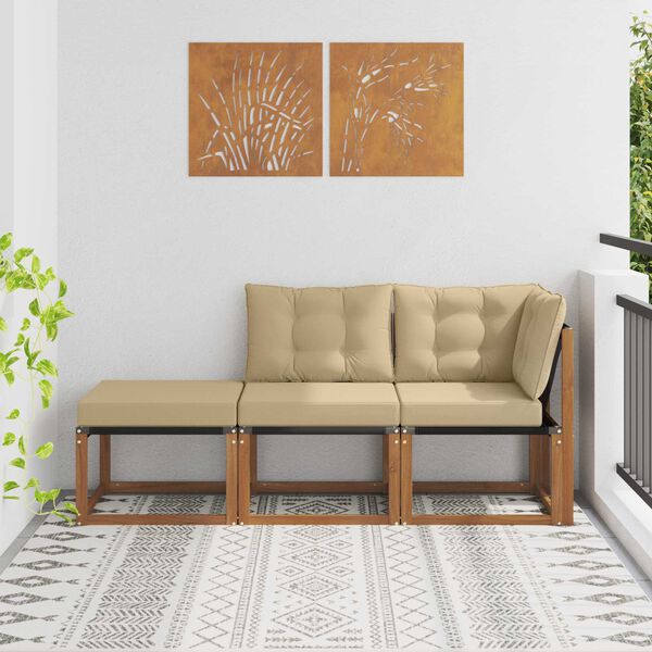 vidaXL Modulaire buitensofa eenheden 3 Stuk Natuurlijk en Beige