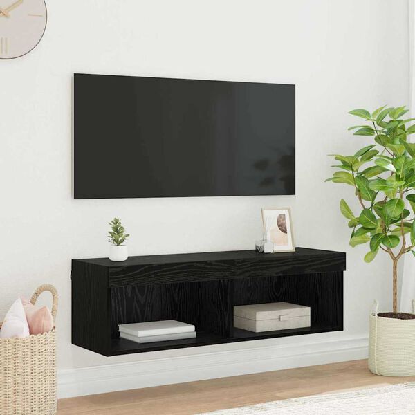 vidaXL TV-wandkast Panama Zwart Eiken 100 x 30 x 30 cm Bewerkt hout